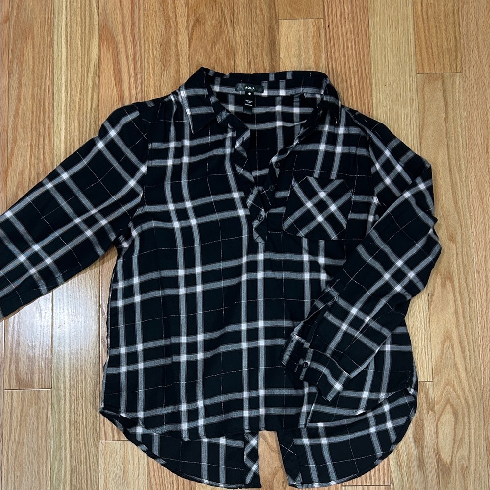 Black and White Plaid Button-Up Shirt